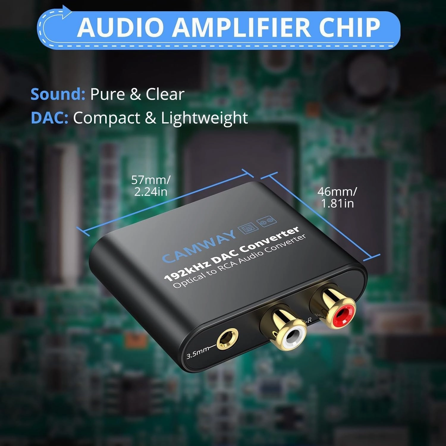 CAMWAY Digital to Analog Converter,192kHz DAC Converter SPDIF/Toslink/Optical to RCA,Optical to 3.5mm Audio Adapter(Not for RCA/3.5mm to Optical)