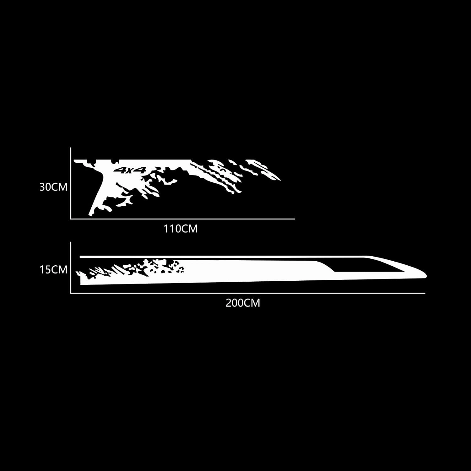 Car Decal Bed Mud Splash Kit Graphic Decal Self-Adhesive Adjustable Gloss Sports Stripe car Sticker Decorative for Pickup Truck Body Sticker taildoor Vinyl Decal Accessories 4PCS (White)