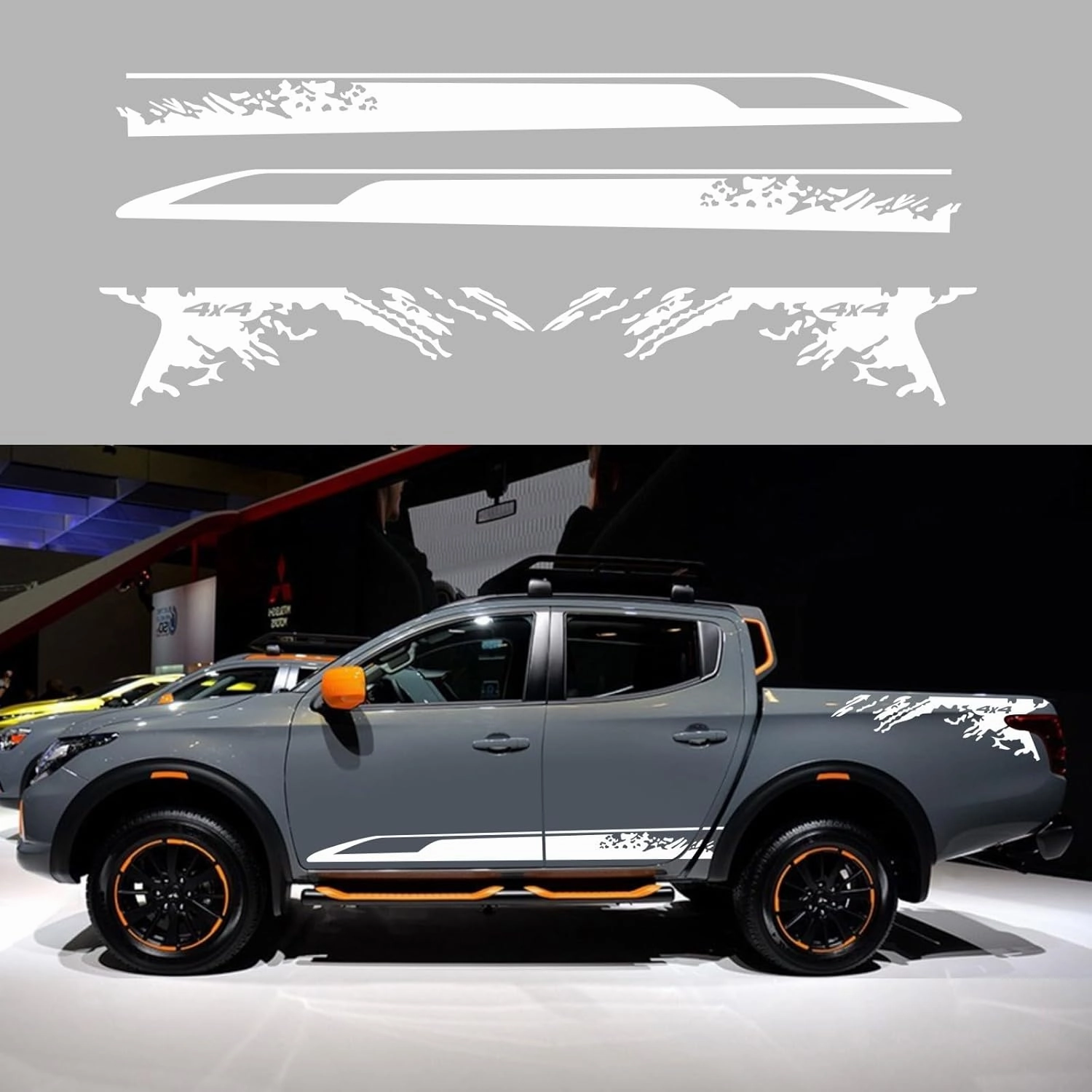 Car Decal Bed Mud Splash Kit Graphic Decal Self-Adhesive Adjustable Gloss Sports Stripe car Sticker Decorative for Pickup Truck Body Sticker taildoor Vinyl Decal Accessories 4PCS (White) vinyl accessories,turntable parts,record player tools,