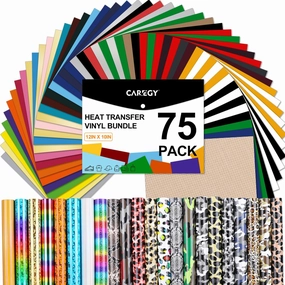 CAREGY HTV Heat Transfer Vinyl Bundle: 75 Pack 12" x 10" Iron on Vinyl for T-Shirt, 57 Assorted Colors for All Cutter Machine or Heat Press Machine vinyl accessories,turntable parts,record player tools,