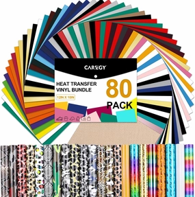 CAREGY HTV Heat Transfer Vinyl Bundle: 80 Pack 12" x 10" Iron on Vinyl for T-Shirt, 53 Assorted Colors for All Cutter Machine or Heat Press Machine vinyl accessories,turntable parts,record player tools,