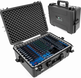 CASEMATIX Mixer Carry Case Compatible with Yamaha MG12XU 12 Channel Mixing Console and More - IPX7 Waterproof Hard Shell Sound Board Carrier with Foam Fits Mixers up to 17" x 12.1" x 5" and Cables mixer console,audio mixing desk,DJ console,