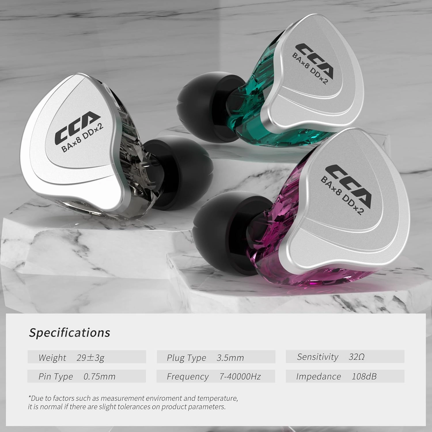 CCA C10 in Ear Monitor Headphone 10 Hybrid Drivers Wired Earbud 4BA 1DD HiFi IEM Earphones Stereo Noise Isolating Earphone with Detachable Cable for Musicians Singers Audiophiles (Black, Without Mic)