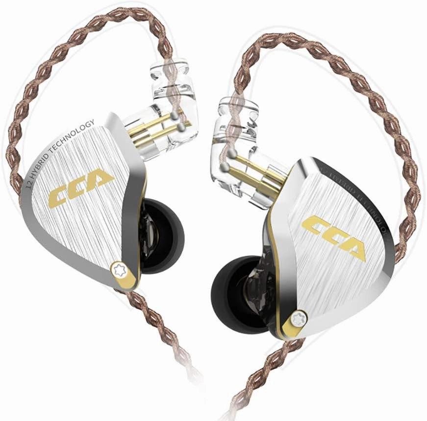 CCA C12 in-Ear Monitors, 5BA 1DD Hybrid HiFi Stereo Noise Isolating IEM Wired Earphones/Earbuds/Headphones with Detachable Tangle-Free Cable 2Pin for Musician Audiophile (Without MIC, Amber Gold) in-ear monitors,hi-fi IEMs,studio earphones,