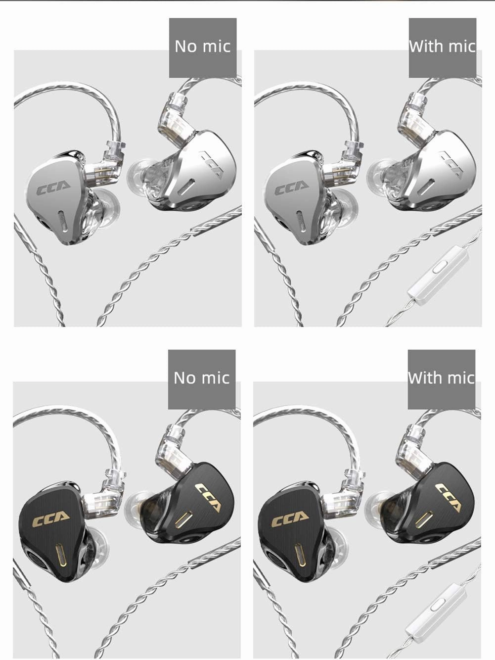 CCA CS16 in-Ear Monitors, 16BA Reference HiFi Stereo IEM Wired Earphones/Earbuds/Headphones with Detachable Cable 2Pin for Musician Audiophile (with Mic, Black)