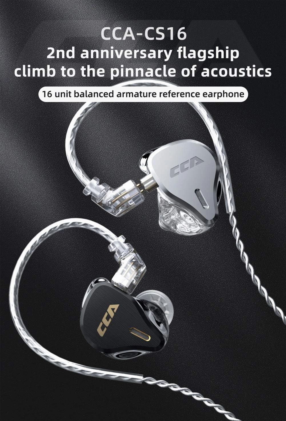 CCA CS16 in-Ear Monitors, 16BA Reference HiFi Stereo IEM Wired Earphones/Earbuds/Headphones with Detachable Cable 2Pin for Musician Audiophile (with Mic, Silver)