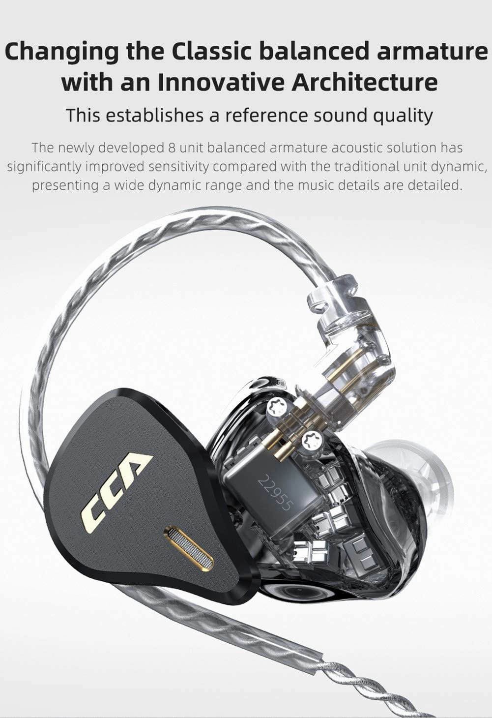 CCA CS16 in-Ear Monitors, 16BA Reference HiFi Stereo IEM Wired Earphones/Earbuds/Headphones with Detachable Cable 2Pin for Musician Audiophile (Without Mic, Black)