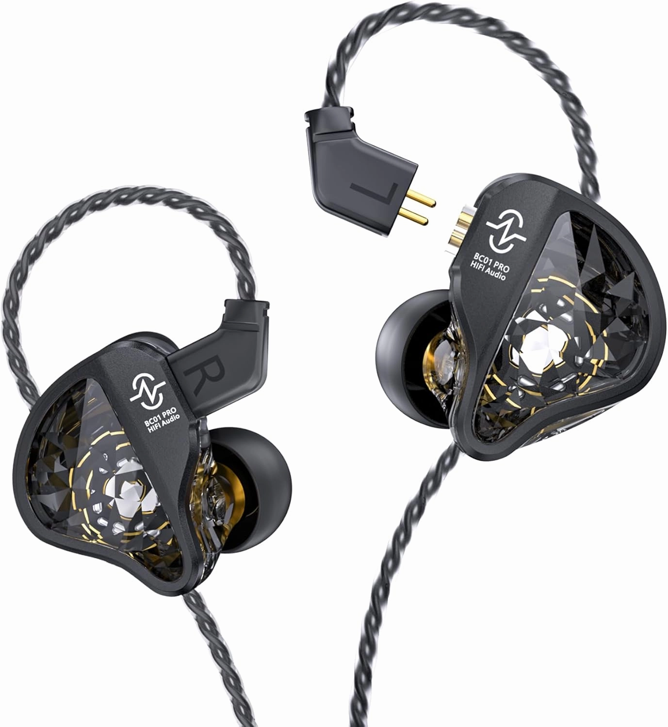 CCZ BC01 Pro in ear Monitors, 1BA 1DD Hybrid Driver iems for Gaming Singers, Professional HiFi Stereo iem Earphones with Noise Canceling, Patented Eartips Earfins, Detachable 2pin Cable (Black no mic) in-ear monitors,hi-fi IEMs,studio earphones,