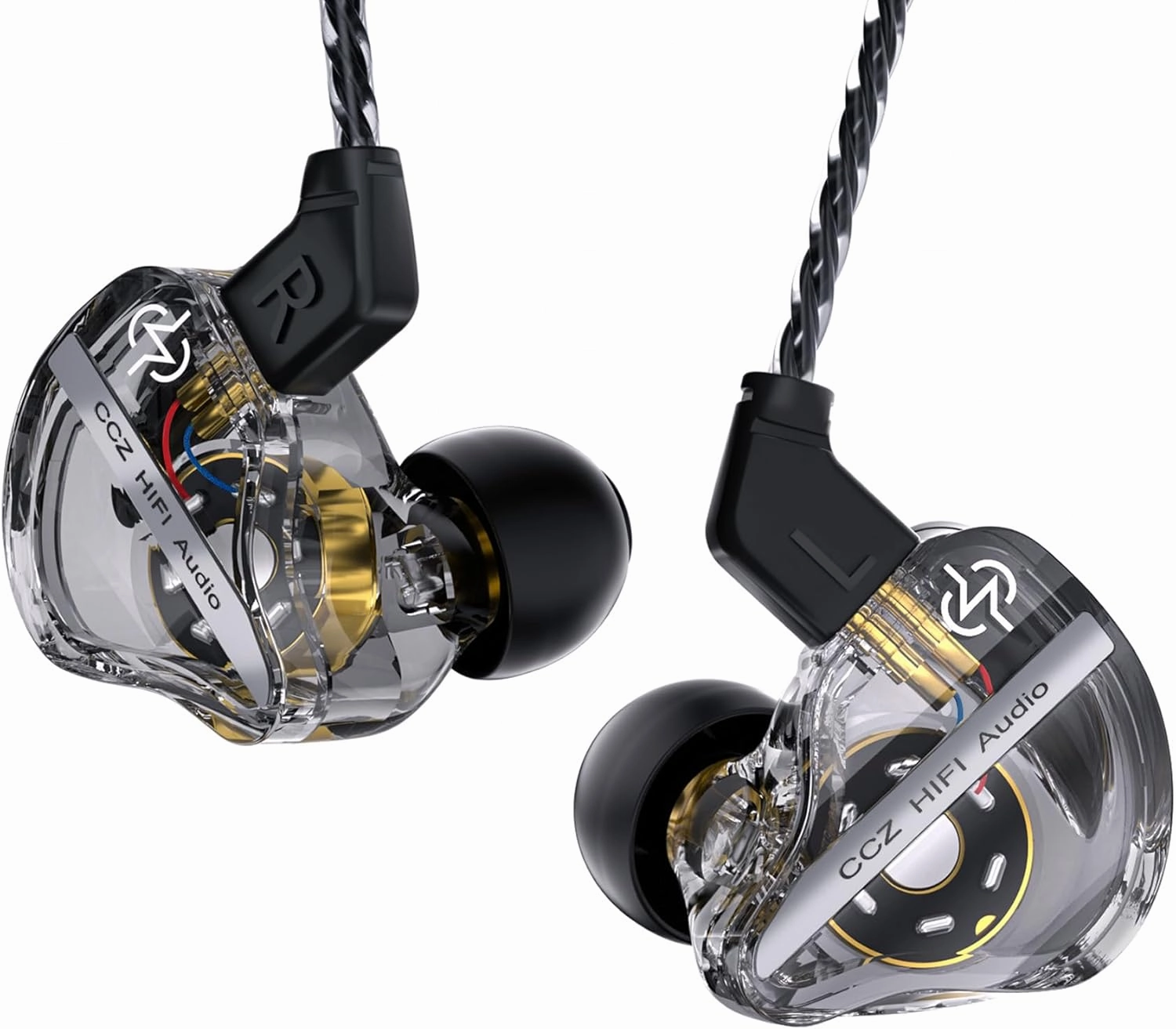 CCZ DC01 Pro in Ear Monitor Headphones, iems for Gaming, Professional Gaming Earbuds Super Bass Wired Earphones with 1DD, Patent Ear fins, Patent Ear tips, for Singers Musicians (black without mic) in-ear monitors,hi-fi IEMs,studio earphones,