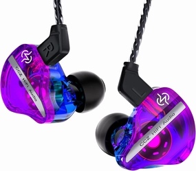 CCZ DC01 Pro in Ear Monitor, iems for Gaming, Professional Gaming Earbuds Super Bass Wired Earphone Headphones with 1DD, Patent Ear fins, Patent Ear tips, for Singer Musician (Purple-Blue without mic) in-ear monitors,hi-fi IEMs,studio earphones,