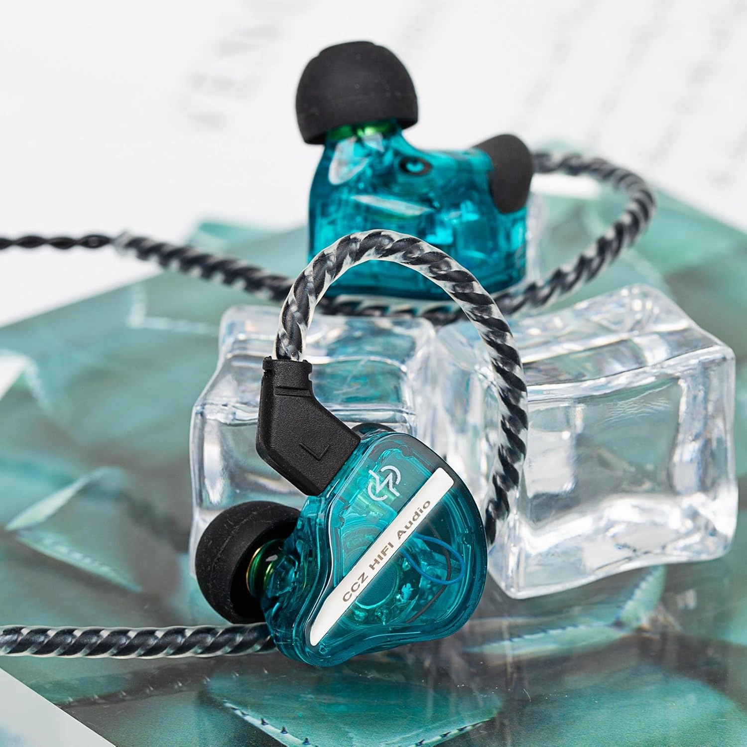 CCZ DC01 Pro in Ear Monitor, iems for Gaming, Professional Gaming Earbuds Super Bass Wired Earphones Headphones with 1DD, Patent Ear fins, Patent Ear tips, for Singers Musicians (Cyan without mic)