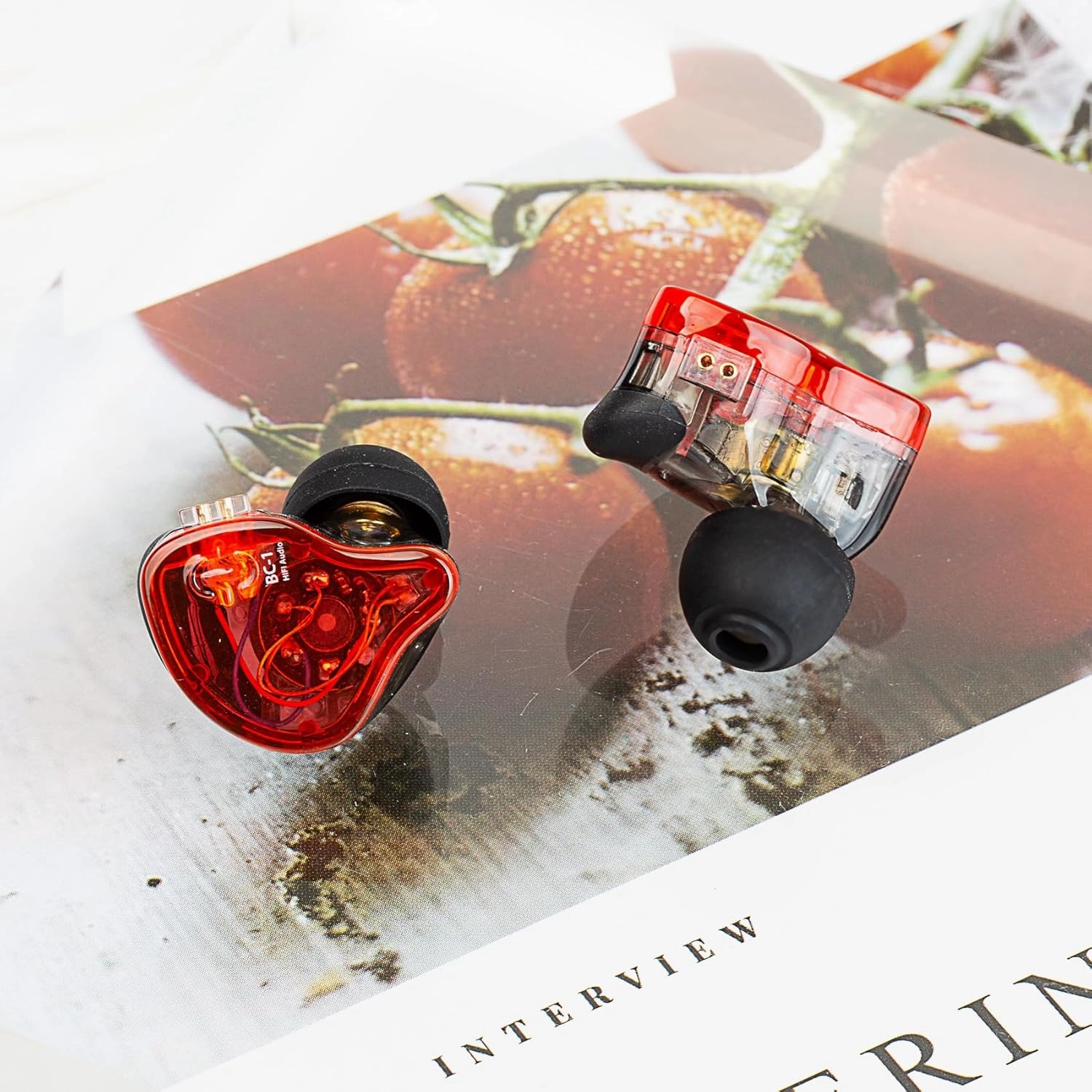 CCZ Melody in ear Headphones, HIFI 1DD 1BA Drivers in Ear Monitors, Wired Earbuds with Crisp Clear Sound Comfortable Ear fins, iem Earphones for Singers Musicians Drummer (Red, without microphone)