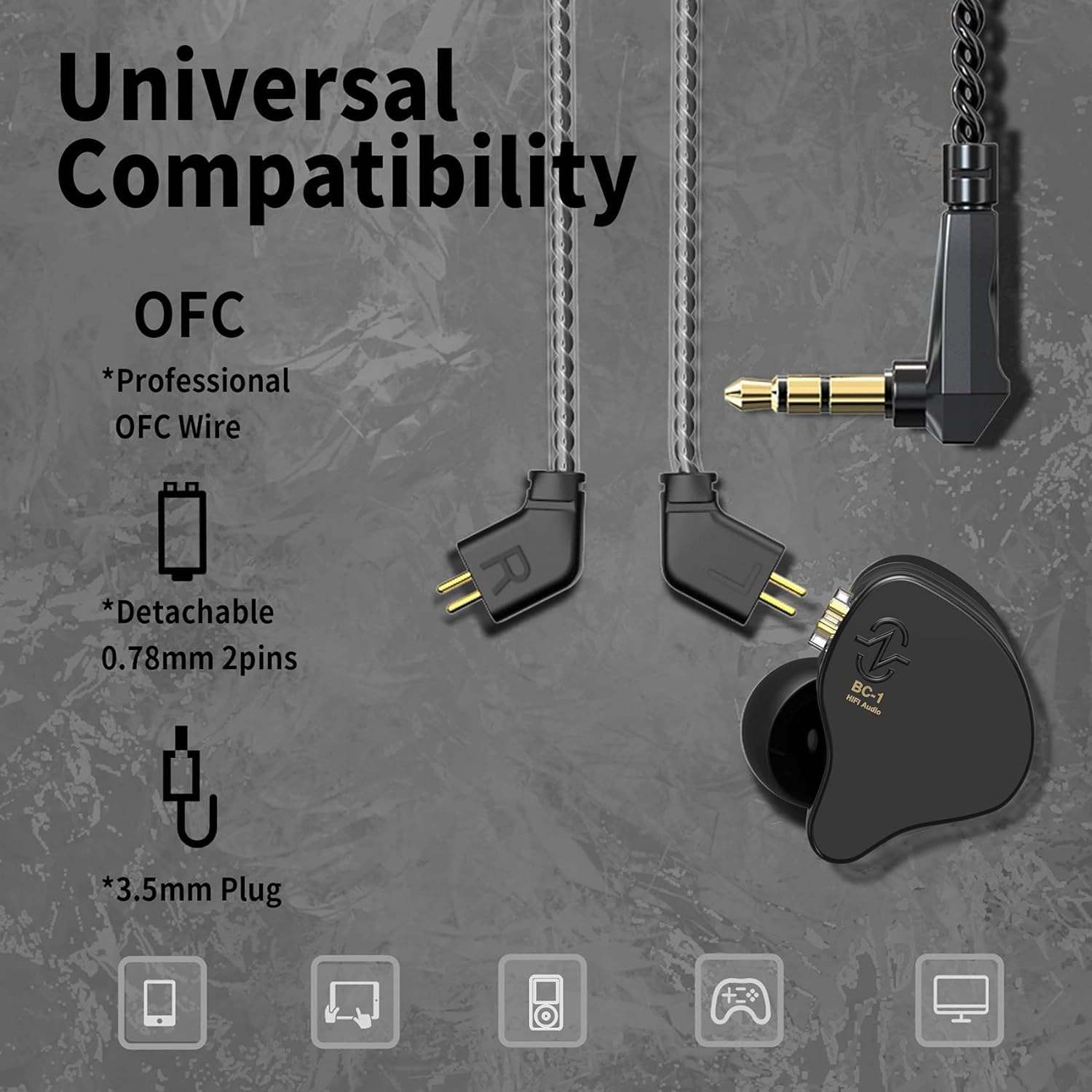 CCZ Yinyoo Melody in Ear Monitors Earphones Headphones Wired Earbuds without Microphone IEM HIFI Bass with 1DD 1BA, Ear fins, 4N OFC Cable for Musicians, Singer, on Stage, Studio (no mic, clear black)