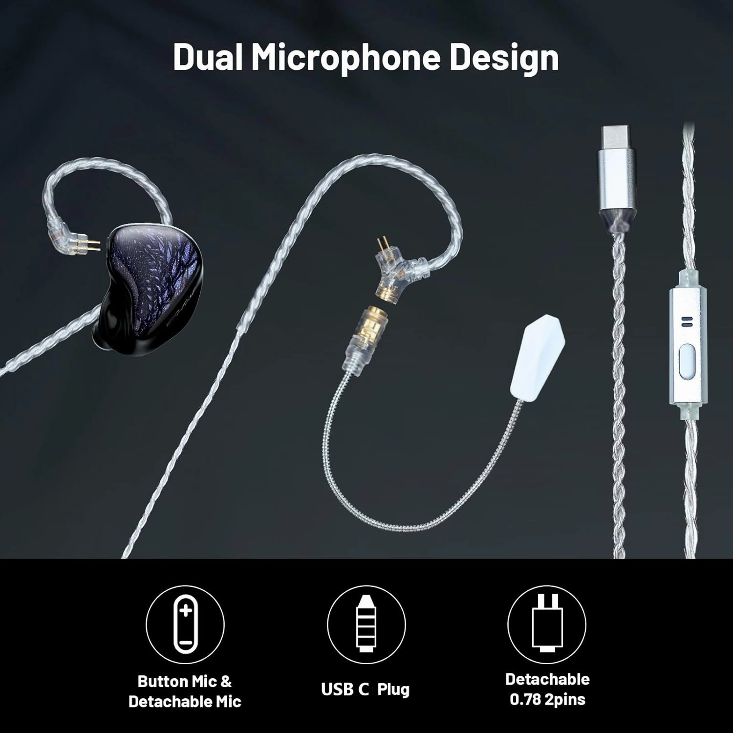 Celest WyvernBlack Pro USB C Headphone in-Ear Monitor Earphones Wired Earbuds Type C Earbuds HiFi in-Ear with Microphone,IEM Earphones with 10mm LCP Driver for iPhone 15 Pro Max Pixel 6 6a 7a 8 5