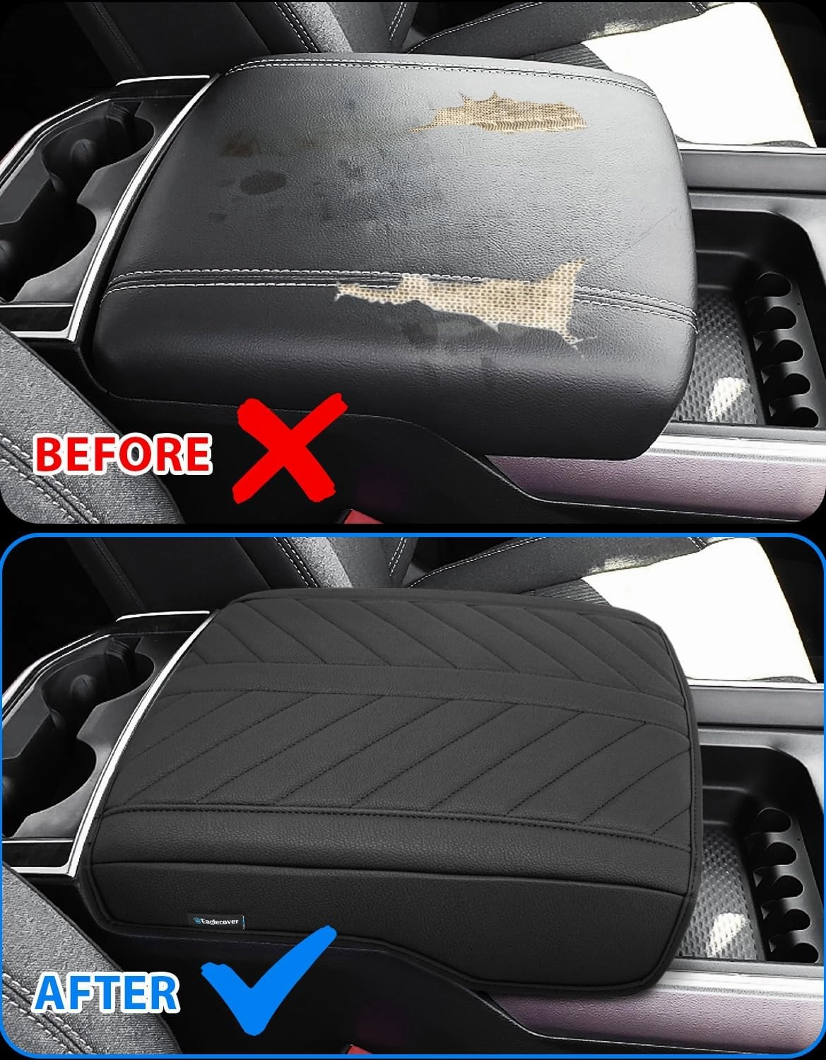 Center Console Cover for 2019-2025 Dodge RAM 1500 2500 3500 Accessories, PU Leather Middle Console Cover Pad, Floor Console Bucket Seat Only, Anti-Scratch, Black