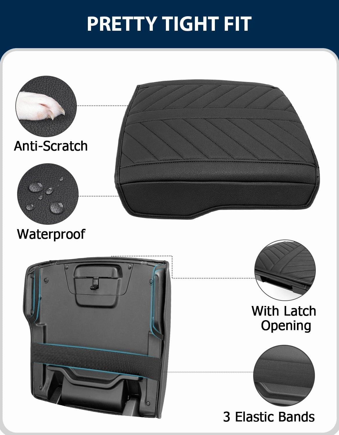 Center Console Cover for 2019-2025 Dodge RAM 1500 2500 3500 Accessories, PU Leather Middle Console Cover Pad, Floor Console Bucket Seat Only, Anti-Scratch, Black