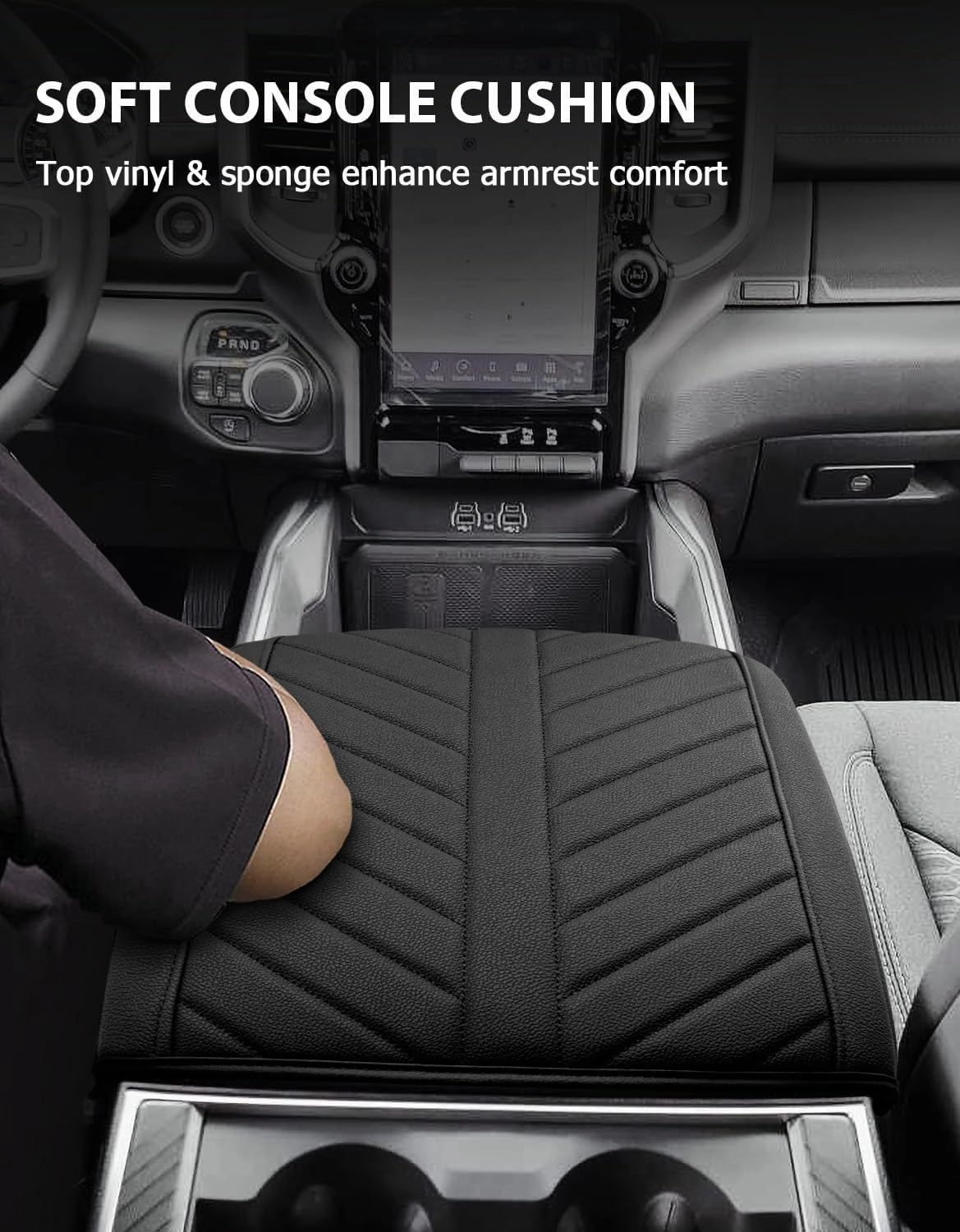 Center Console Cover for 2019-2025 Dodge RAM 1500 2500 3500 Accessories, PU Leather Middle Console Cover Pad, Floor Console Bucket Seat Only, Anti-Scratch, Black