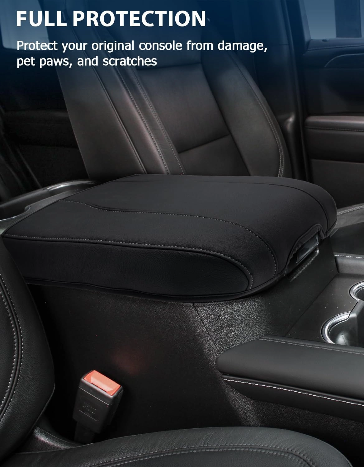 Center Console Cover for Chevy Silverado 1500 Accessories & GMC Sierra 2019-2025, Yukon & Tahoe & Suburban 2021-2025, Vinyl Armrest Middle Console Cover, Bucket Seat Only, Scratchproof