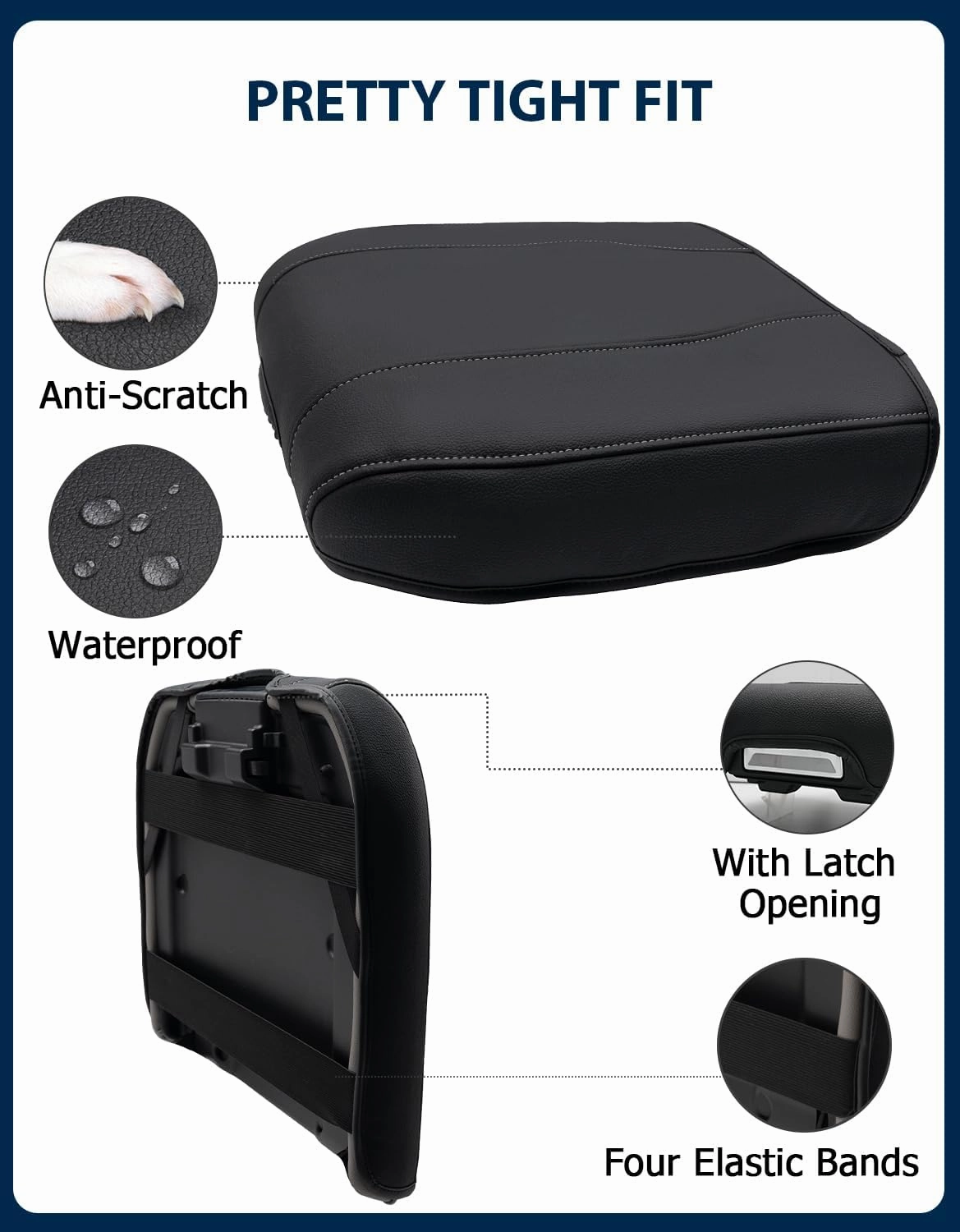 Center Console Cover for Chevy Silverado 1500 Accessories & GMC Sierra 2019-2025, Yukon & Tahoe & Suburban 2021-2025, Vinyl Armrest Middle Console Cover, Bucket Seat Only, Scratchproof