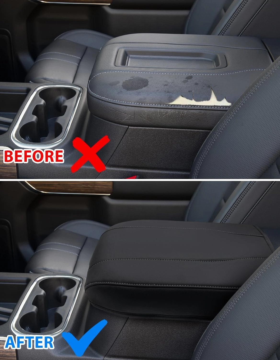 Center Console Cover for Chevy Silverado 1500 Accessories & GMC Sierra 2019-2025, Yukon & Tahoe & Suburban 2021-2025, Vinyl Armrest Middle Console Cover, Bucket Seat Only, Scratchproof