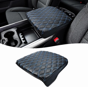 Center Console Cover for Dodge Ram 1500 2019-2025, Bucket Seat, Vinyl Leather Interior Accessories, Car Armrest Cushion Pad, Anti-Scratch, Black-Blue Stitch vinyl accessories,turntable parts,record player tools,
