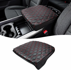 Center Console Cover for Dodge Ram 1500 2019-2025, Bucket Seat, Vinyl Leather Interior Accessories, Car Armrest Cushion Pad, Anti-Scratch, Black-Red Stitch vinyl accessories,turntable parts,record player tools,