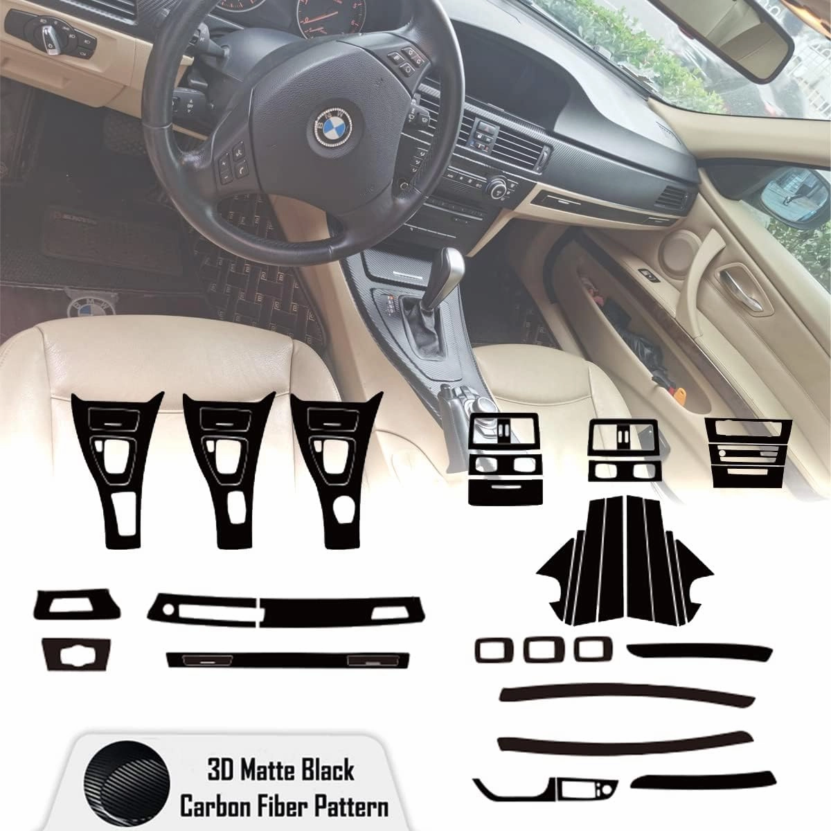 Center Console Dashboard Vinyl Wrap Cover Matte Black Carbon Fiber Interior Pre-Cut Armrest Console Panel Protective Decoration Sticker Accessories for BMW E90 Sedan E91 Touring 2005-2011 vinyl accessories,turntable parts,record player tools,