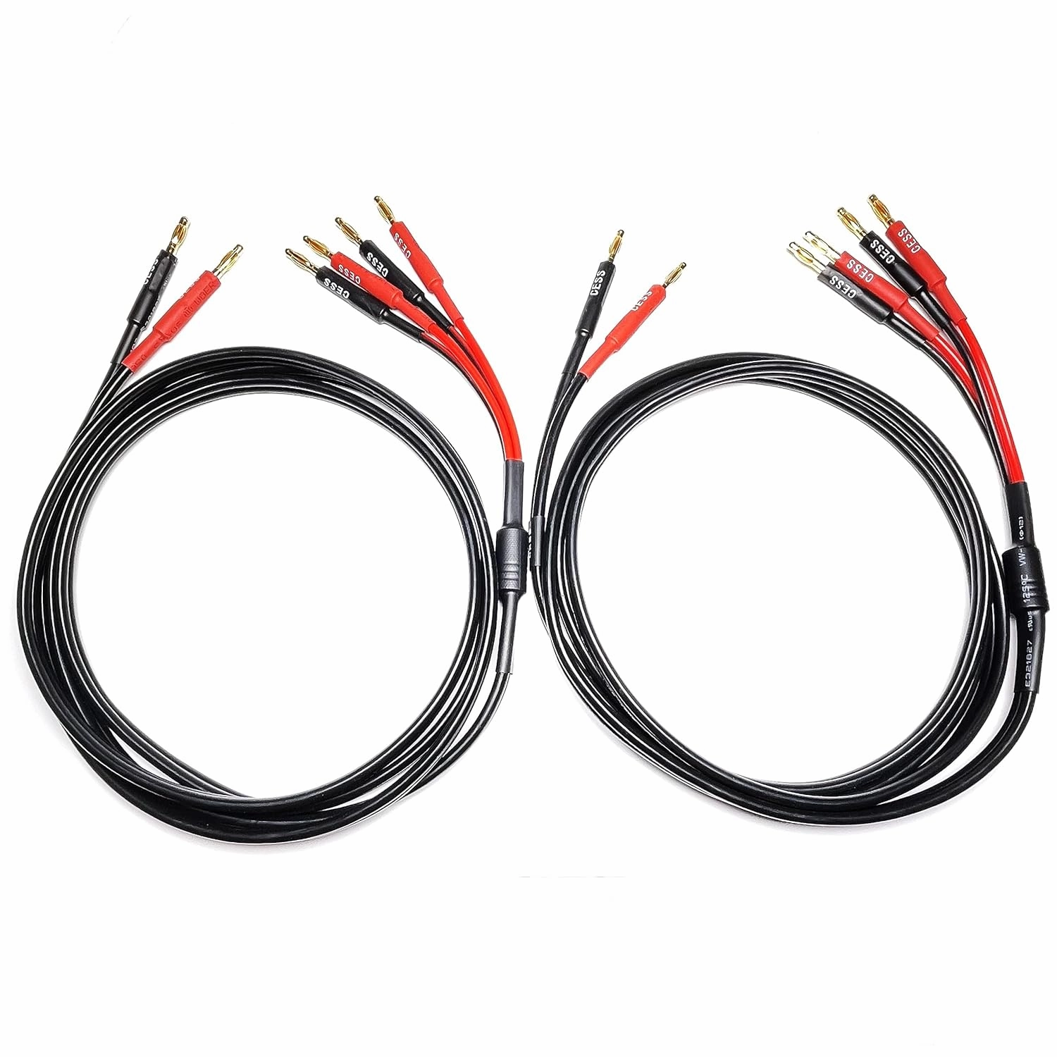 CESS-106-6f Bi-Wire Banana Plug Splitter Speaker Cable, 2 Banana Plugs to 4 Banana Plugs, 12 Gauge, 2-Channel (6 Feet)