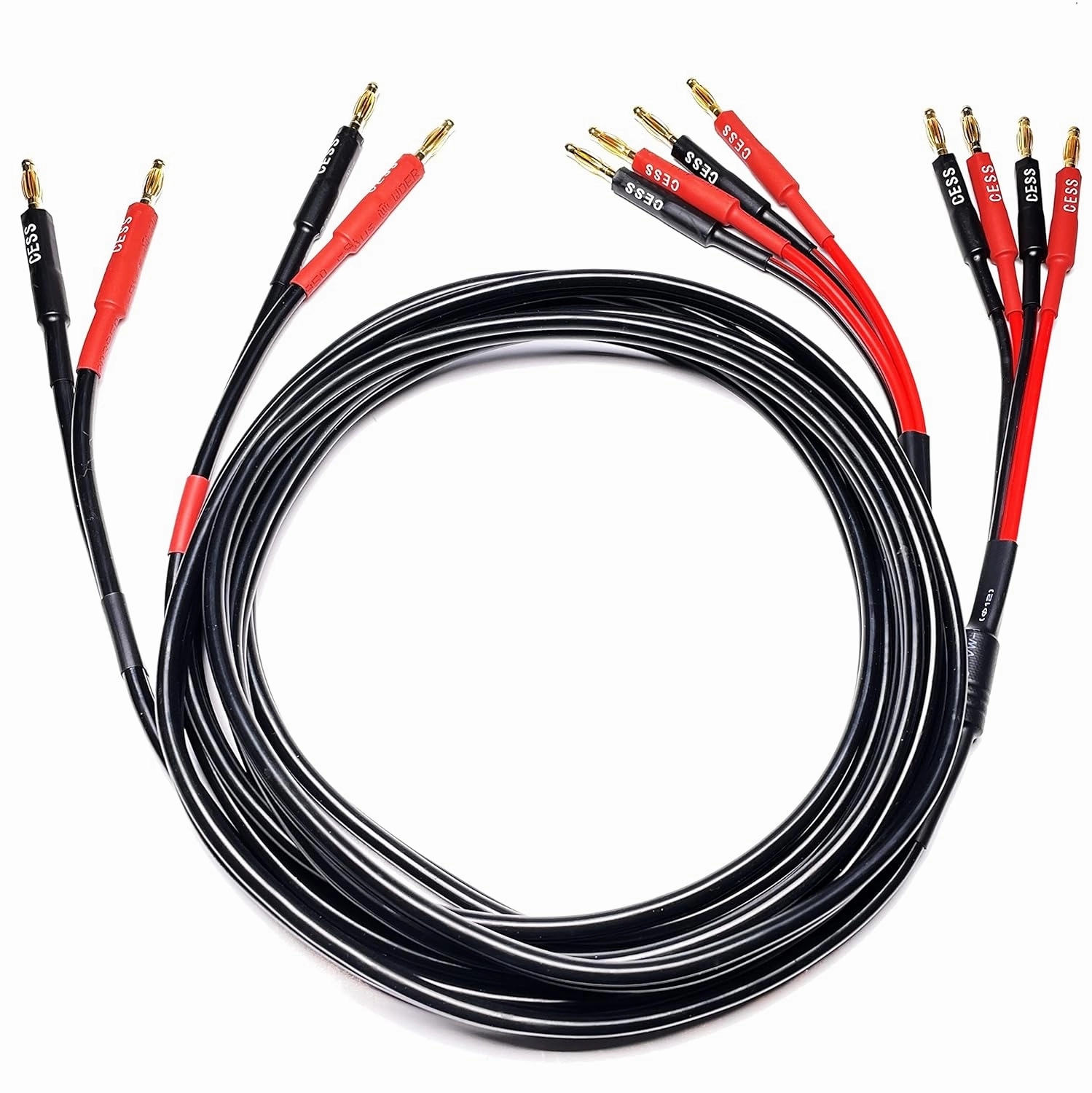 CESS-106-6f Bi-Wire Banana Plug Splitter Speaker Cable, 2 Banana Plugs to 4 Banana Plugs, 12 Gauge, 2-Channel (6 Feet)