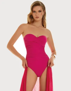 Ceylan Ruched Bandeau Swimsuit - Wonder Pink