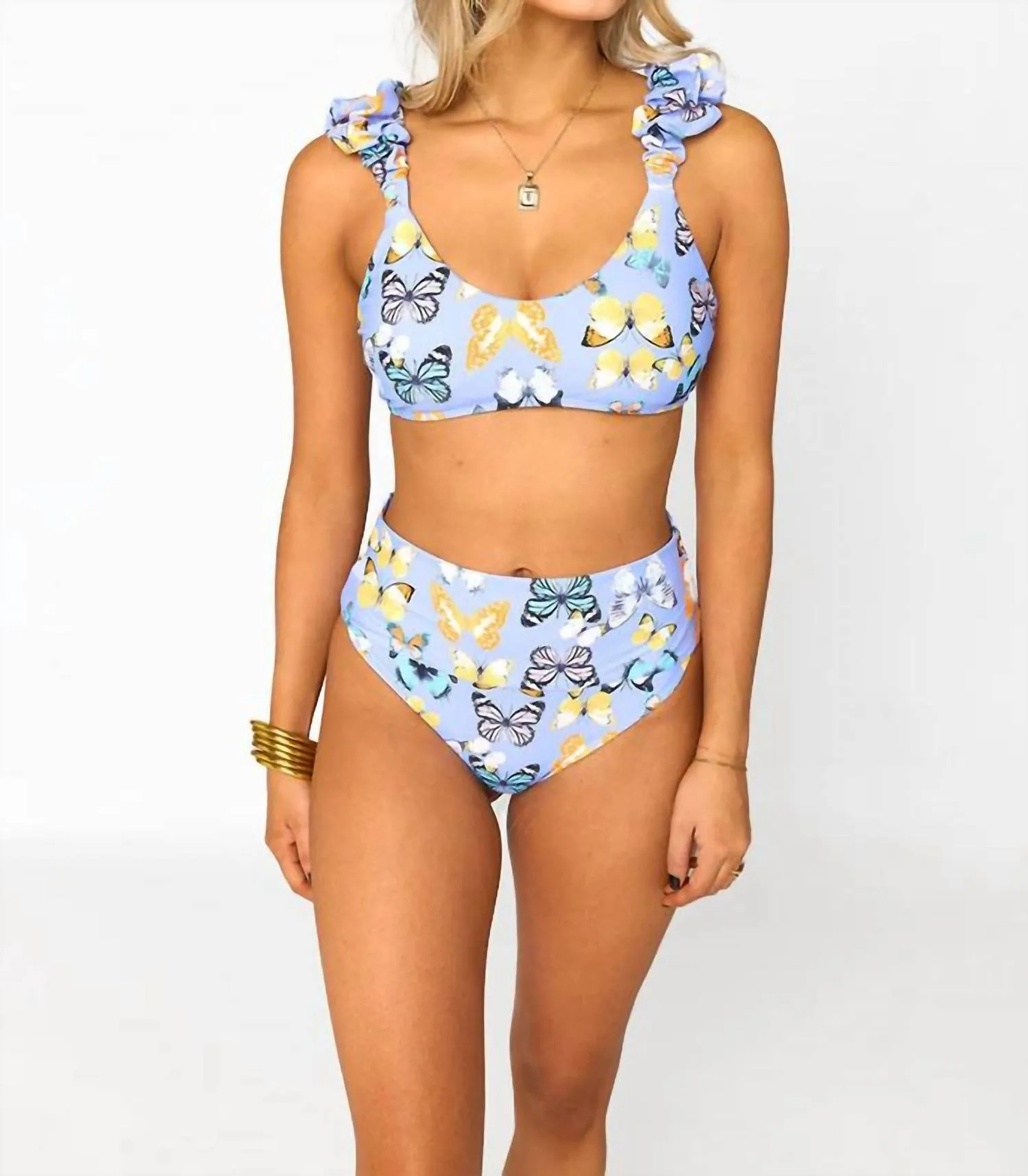 Cheek Bikini Bottom With Wrap Skirt Set In Purple Floor