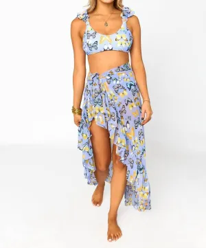 Cheek Bikini Bottom With Wrap Skirt Set In Purple Floor