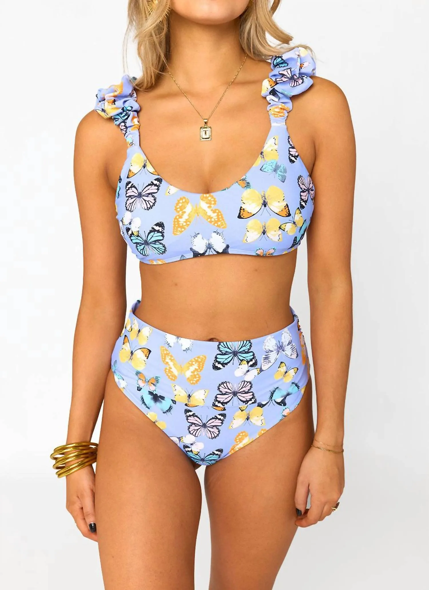 Cheek Bikini Bottom With Wrap Skirt Set In Purple Floor