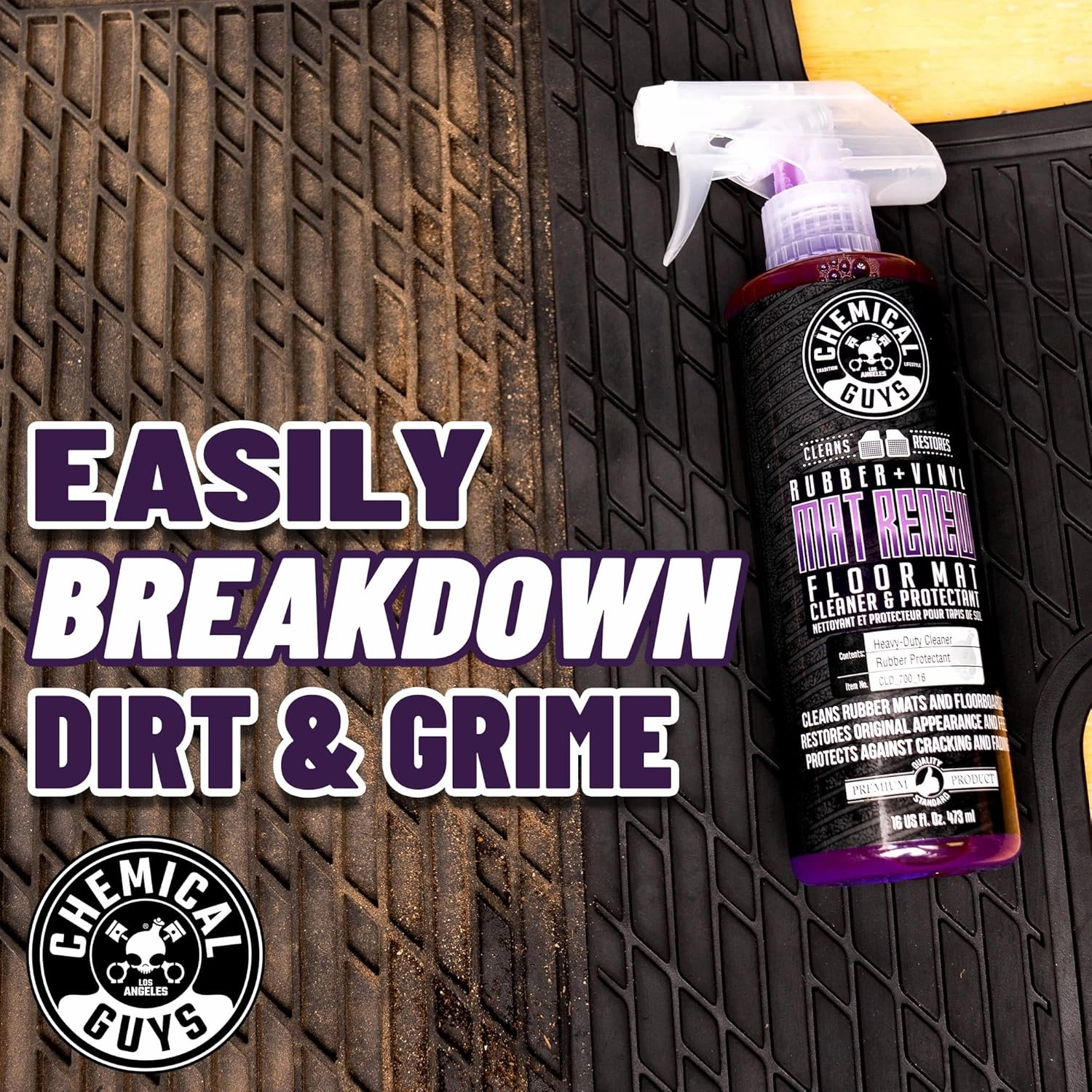 Chemical Guys HOL70016 Heavy Duty Floor Mat Cleaning Kit with Mat Renew Rubber   Vinyl Floor Mat cleaner and Protectant (16 fl oz), Drill Brush Attachment, & Workhorse Towels, 5 Item Kit