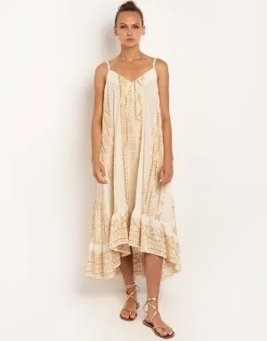 Classic Triangle Hi-Low Midi Dress - Natural and Gold