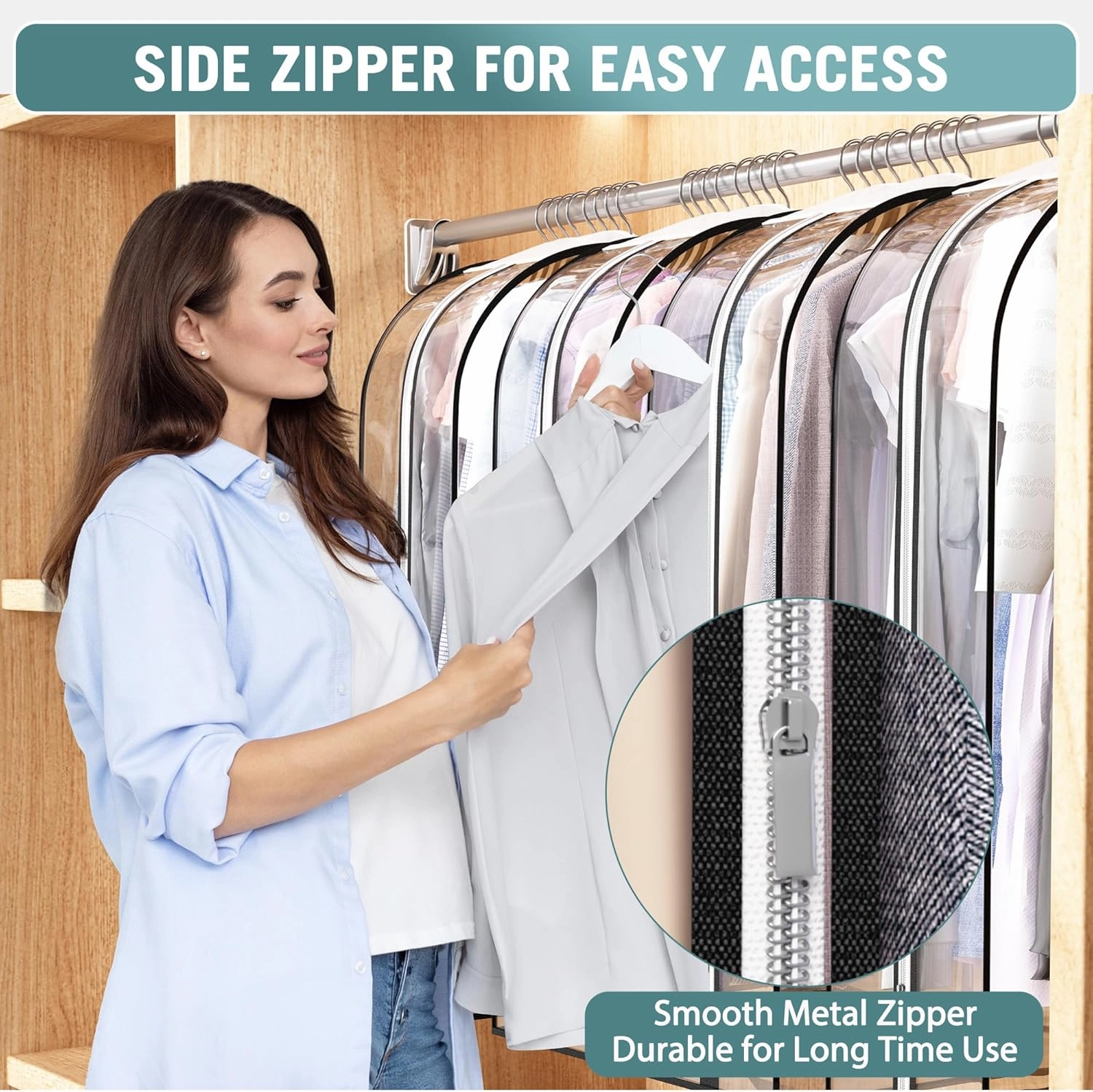 Clear Garment Bags for Hanging Clothes 10 Gusseted, Suit Bags for Closet Storage, Hanging Plastic Clothes Cover for Coat, Dress, Fur, Shirt, 4 Pack, 40 Long