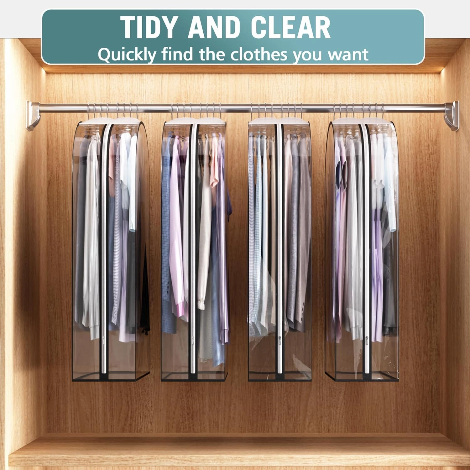 Clear Garment Bags for Hanging Clothes 10 Gusseted, Suit Bags for Closet Storage, Hanging Plastic Clothes Cover for Coat, Dress, Fur, Shirt, 4 Pack, 40 Long