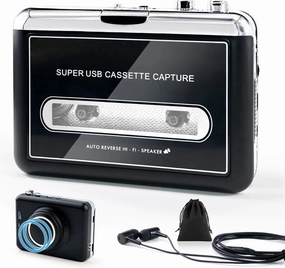 Clear Stereo &Auto Reverse Cassette Player with Detachable External Speaker-Portable Cassette to MP3 Digital Converter- Convert Tapes to Digital Format via USB-Compatible with MAC Laptops & PC network audio player,digital streamer,audio file player