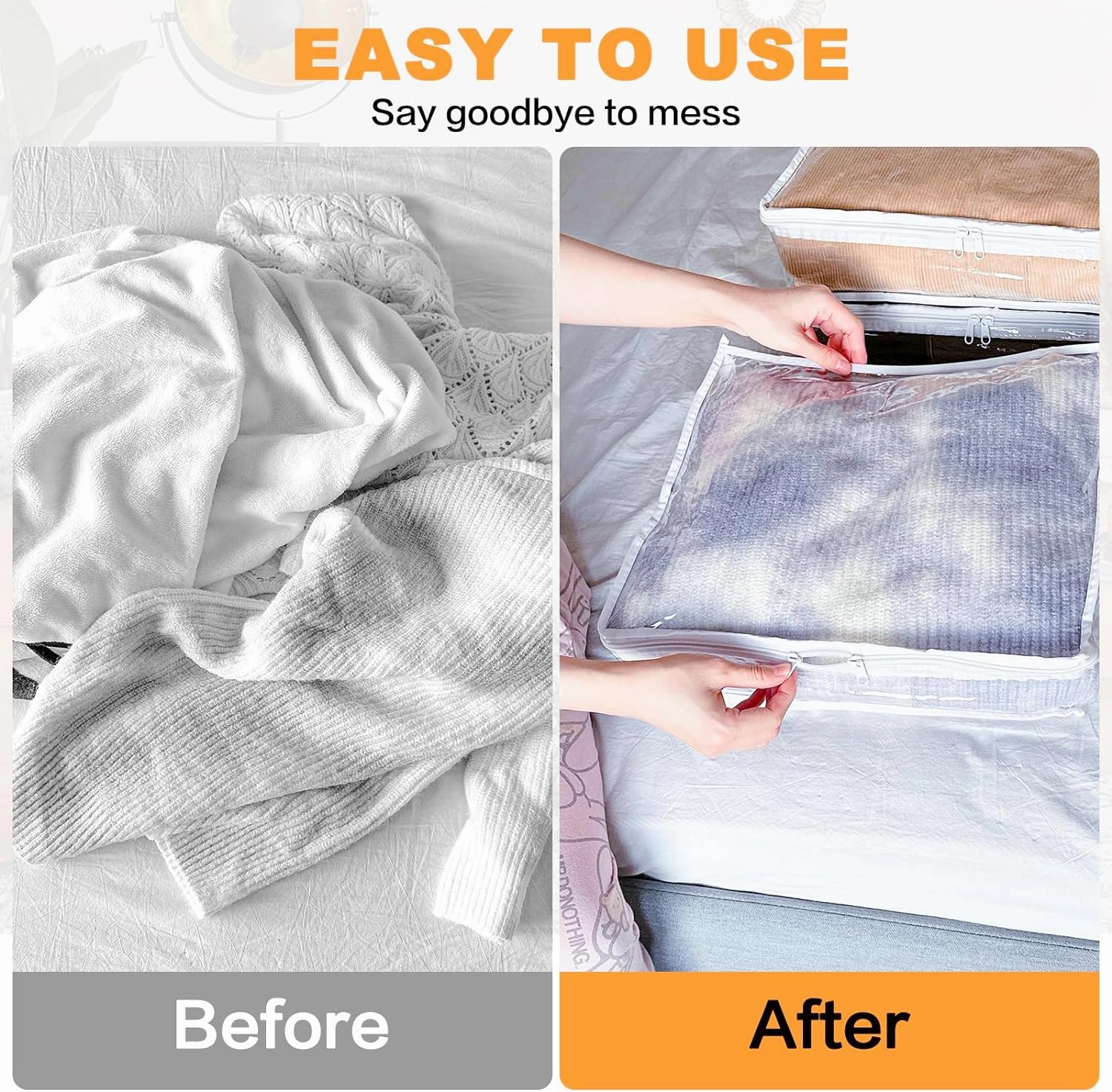 Clear Zippered Storage Bags Plastic Sweater Storage Bags with Zipper 6 Packs Clothing Organizer for Blankets Linen Sweater Bed Sheet Quilt Clothes Pillow (12 x 12 x 4 Inch)