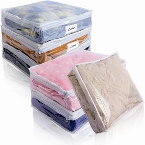Clear Zippered Storage Bags Plastic Sweater Storage Bags with Zipper 6 Packs Clothing Organizer for Blankets Linen Sweater Bed Sheet Quilt Clothes Pillow (12 x 12 x 4 Inch) vinyl storage,record holder,LP organizer,