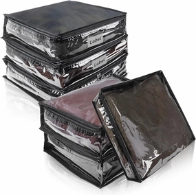 Clear Zippered Storage Bags Plastic Sweater Storage Bags with Zipper 6 Packs Clothing Organizer for Blankets Linen Sweater Bed Sheet Quilt Clothes Pillow (12 x 12 x 4 Inch, Black) vinyl storage,record holder,LP organizer,