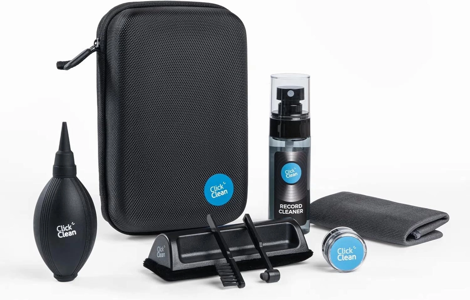 Click Clean 8 in 1 Vinyl Record Cleaning Kit - Velvet Cleaning Brush,Stylus Brush,0.21 oz Turntable Needle Cleaning Gel,2.1oz Cleaning Fluid,Mini-Microfiber Brush,Air Blower,Microfiber Cleaning Cloth record cleaning kit,vinyl cleaner,stylus brush set,
