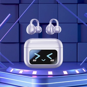 Clip On Ear Headphones with Visual Audio, Smart Touchscreen Bluetooth Ear Buds, Open Ear Earbuds Wireless Bluetooth with LCD Full Color Touch Screen, C-Shaped Bridge Ear Headphones (P) wireless audio bridge,Bluetooth transmitter,WiFi audio link,