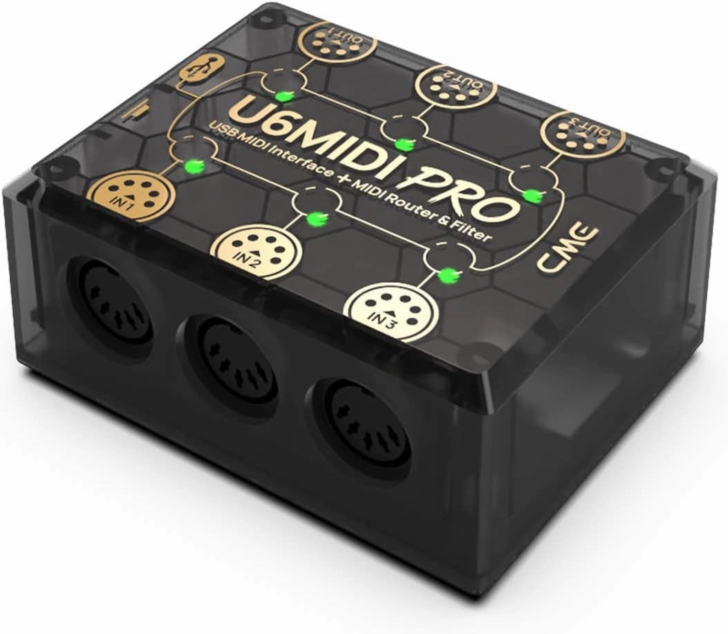 CME U6MIDI Pro - MIDI Interface with Router, Mapper, and Filter - Plug-and-play USB MIDI for computers - Standalone 3-in-3-out MIDI for Merge, Split, Thru