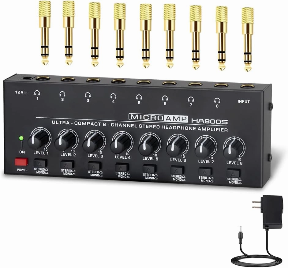 COKYIS Headphone Amplifier - Stereo/mono switching Ultra-Compact Audio Mini Amplifier with power Upgraded headphone amplifier 8 channel Suitable for Sound Mixer, Metal, HA800S, Black headphone amplifier,portable amp,desktop headphone amp,