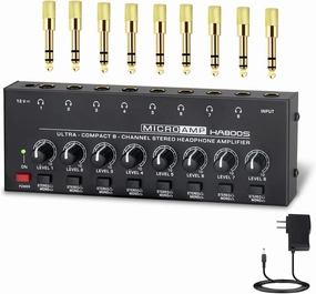 COKYIS Headphone Amplifier - Stereo/mono switching Ultra-Compact Audio Mini Amplifier with power Upgraded headphone amplifier 8 channel Suitable for Sound Mixer, Metal, HA800S, Black headphone amplifier,portable amp,desktop headphone amp,