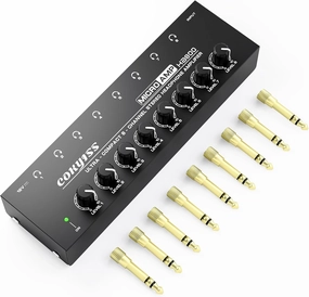 COKYISS 8-Channel Headphone Amplifier with 9 Adapters - Portable Ultra-Low Noise Multi-Port Stereo Headphone Distributor (8 Output/1 Input) for Recording Studios, Streaming, Band, Sound Mixer headphone amplifier,portable amp,desktop headphone amp,