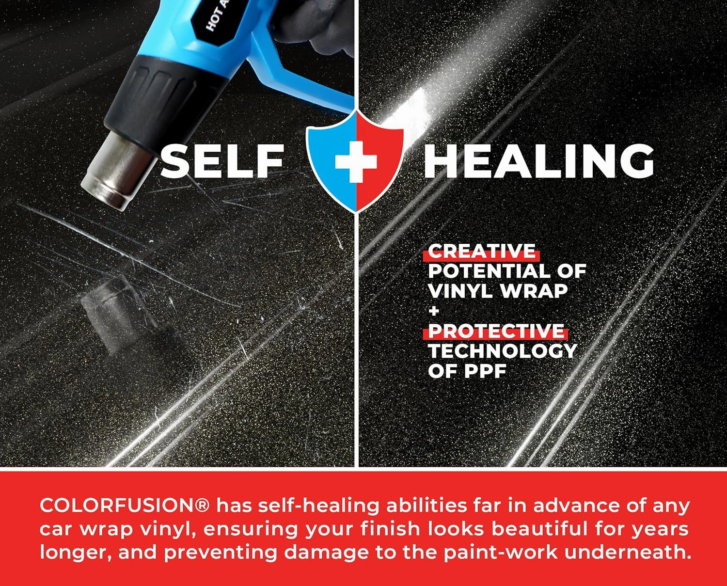 ColorFusion PPF by VViViD, Gloss Metallic Black Dry Apply PPF Vinyl Car Wrap Roll 20ft x 5ft