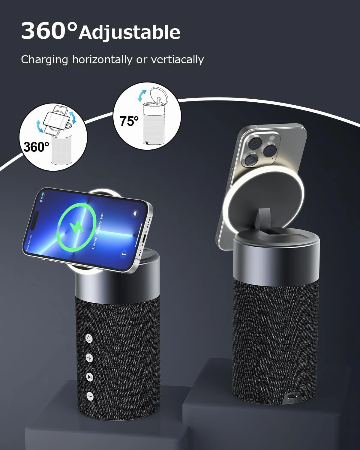 COLSUR Bluetooth Speaker, Magnetic Wireless Charger, Bluetooth Speakers with Night Light, 2 in 1 Wireless Charging Station for iPhone 16/15/14/13/12 Series, AirPods Pro 4/3Gift Ideal