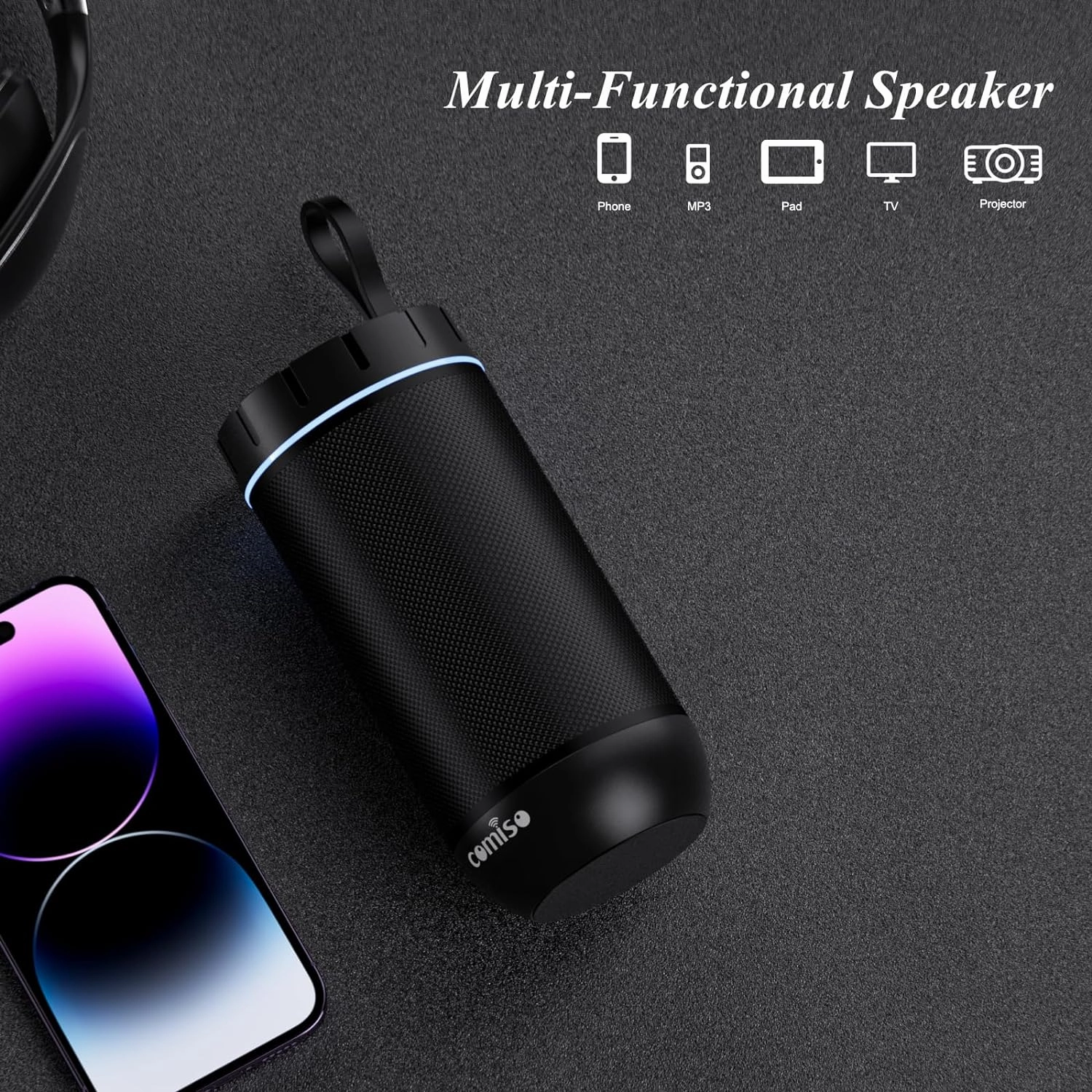 comiso Bluetooth Speaker, IP65 Waterproof Portable Speaker with 360 HD Stereo Sound, Punchy Bass, TWS Pairing, 24H Playtime, Wireless Speakers for Home/Outdoor/Camping/Beach, Gifts for Unisex
